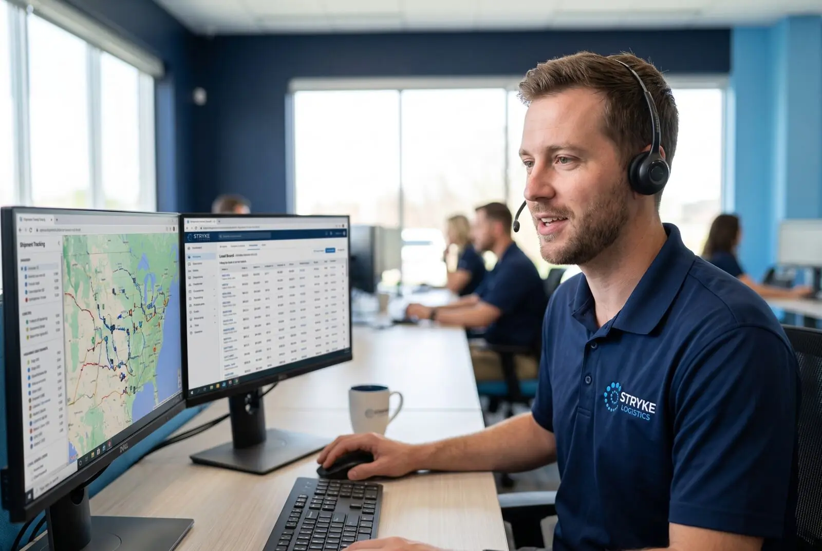 Stryke Logistics dispatcher tracking shipments on a route map